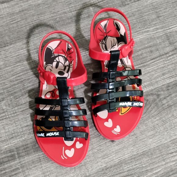 Grendene Kids Disney Minnie Mouse Sandals Size 1 US Red Black Strappy - Picture 6 of 11